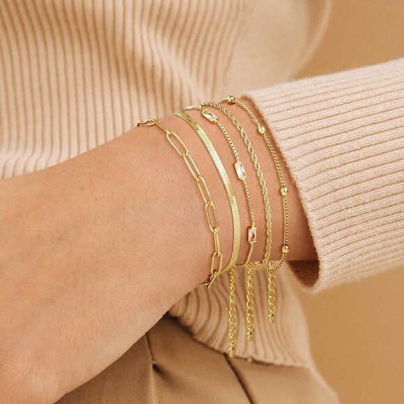 Birthstone Gold Bracelets for Women Water-Resistant 14K Gold Plated Dainty Stack - Picture 5 of 8